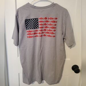 Columbia Patriotic Gray Tee with Red and Blue Fish Flag Graphic. Size XL. #SW